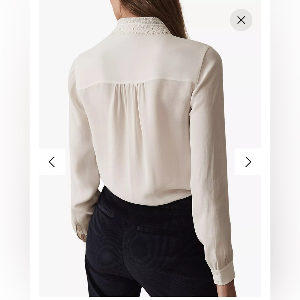 Reiss Cream Lace Collar Long-Sleeve Blouse - Picture 8 of 12